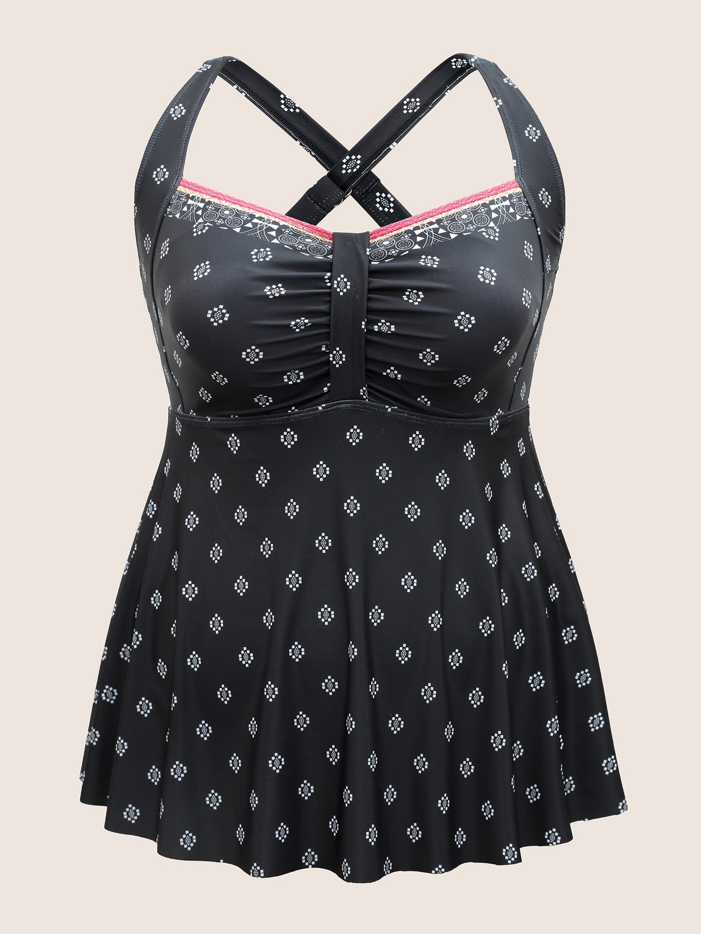 Bandana Print Ruched Contrast Trim Swim Top