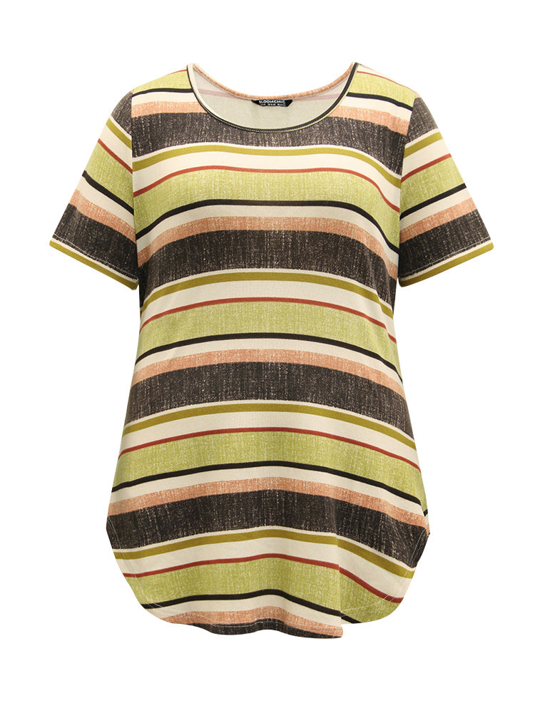 Halloween Striped Contrast Curved Hem T-shirt