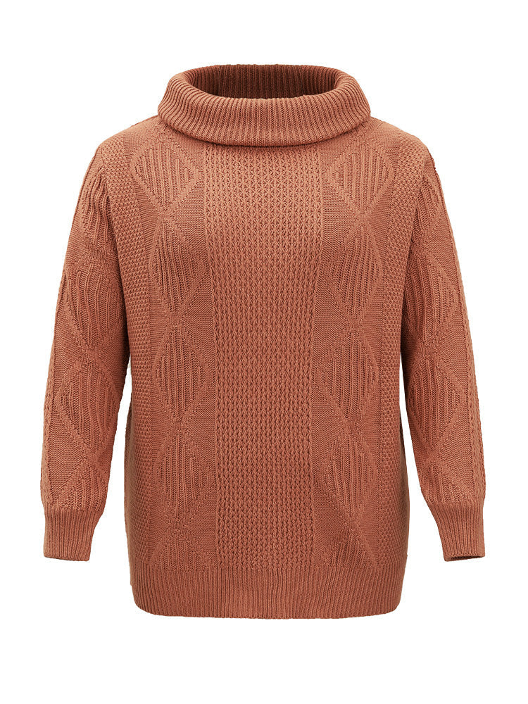 Plain Plisse Turtle Neck Loose Pullover