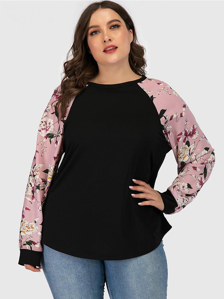 Printed Raglan Sleeves Round Neck T-shirt