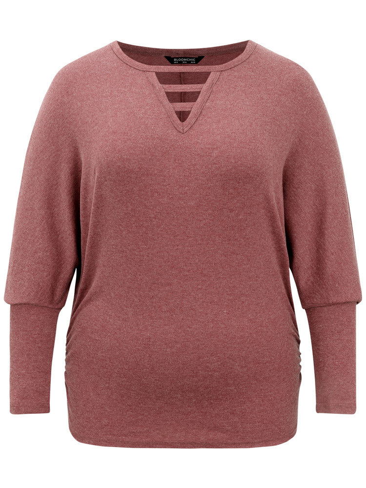 Solid Heather Keyhole Batwing Sleeve T-shirt