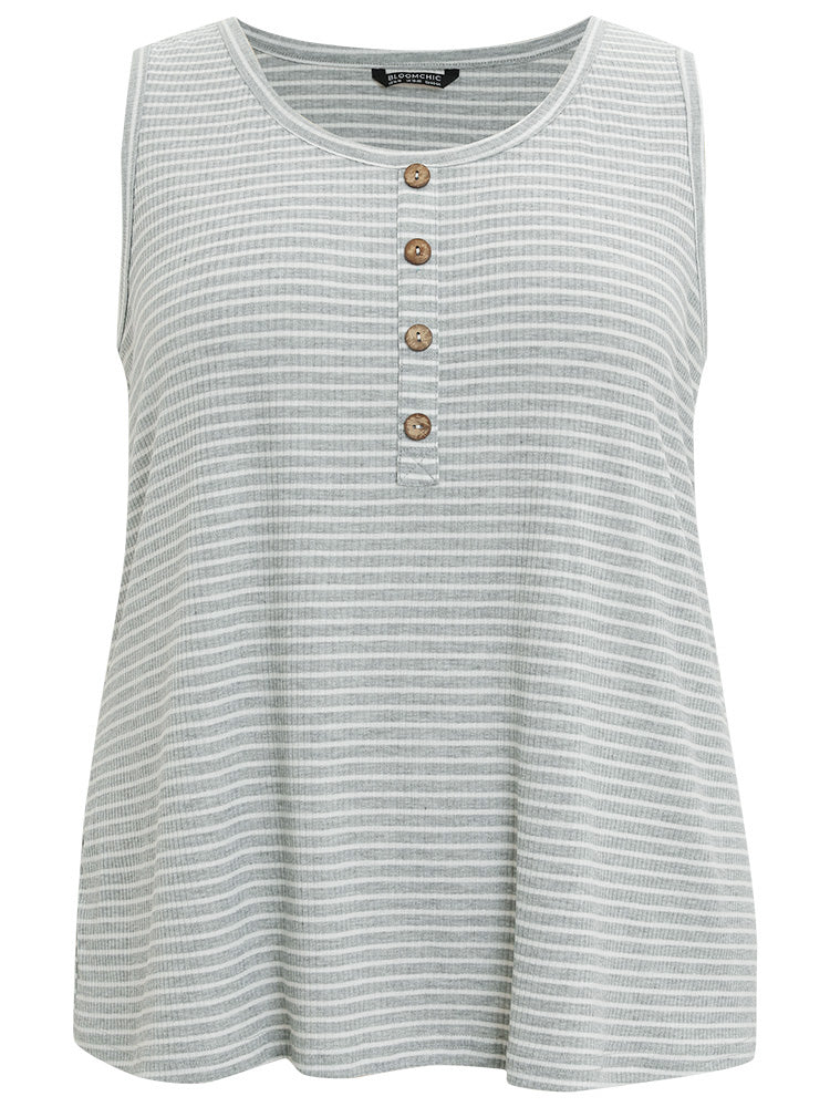 Striped Button Detail Sleep Tank Top