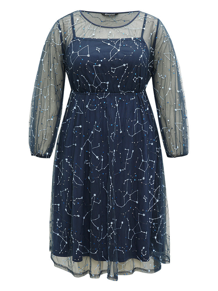 Galaxy Sequin Mesh Embroidered Patchwork Dress