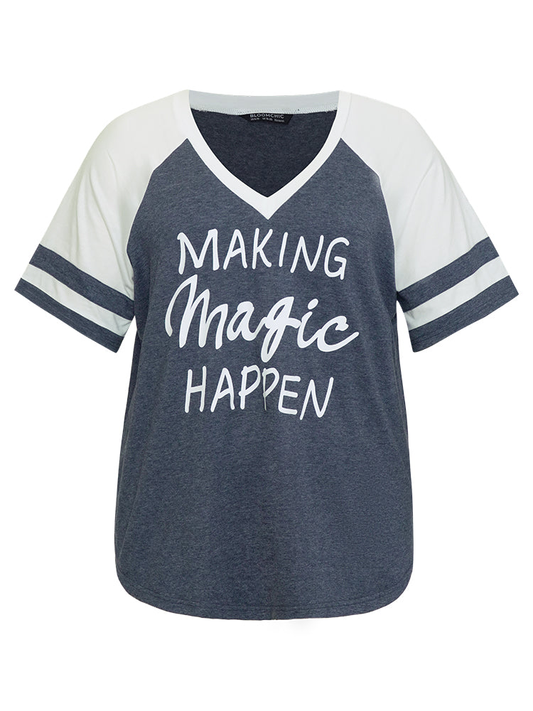 Letter Print Patchwork Raglan Sleeve T-shirt