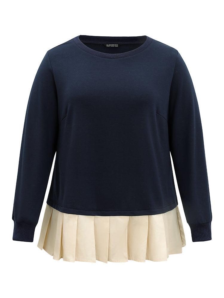2-In-1 Two Tone Pleated Hem Sweatshirt