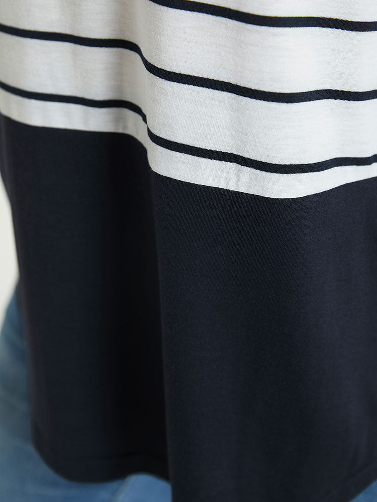 Ditsy Floral & Striped Print Contrast Arc Hem Tank Top