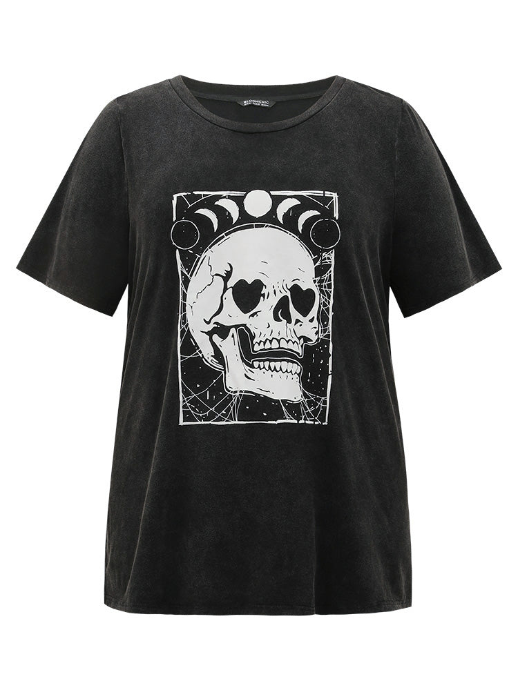 Halloween Skull & Moon Print T-shirt