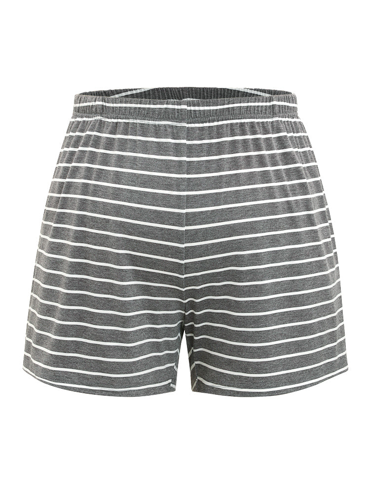 Striped Print Pocket Elastic Waist Sleep Shorts