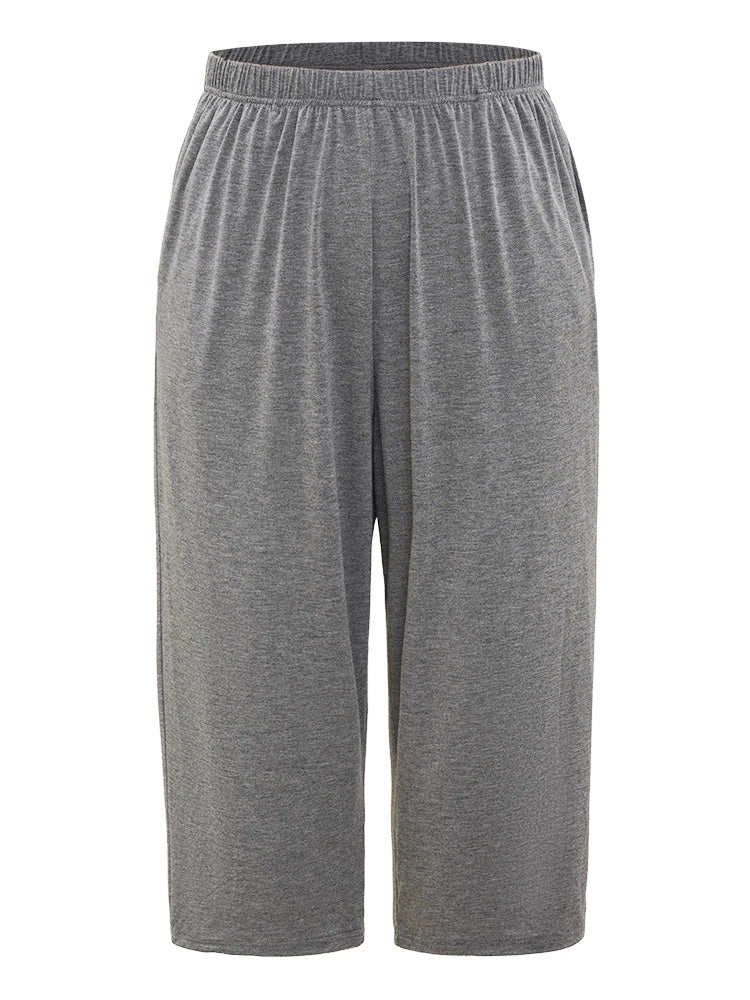 Solid Pocket Elastic Waist Sleep Pants