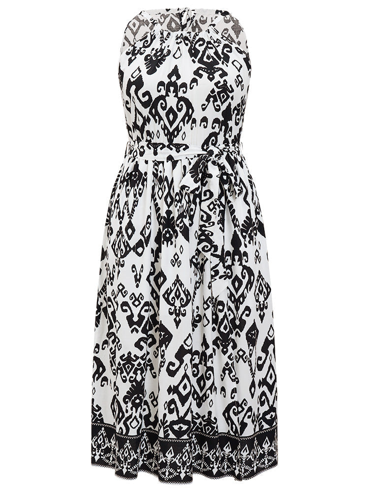 Bandana Halter Frill Trim Knot Back Pocket Split Maxi Dress