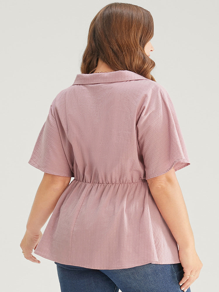 Plain Dolman Sleeve Elastic Waist Ruffle Hem Blouse