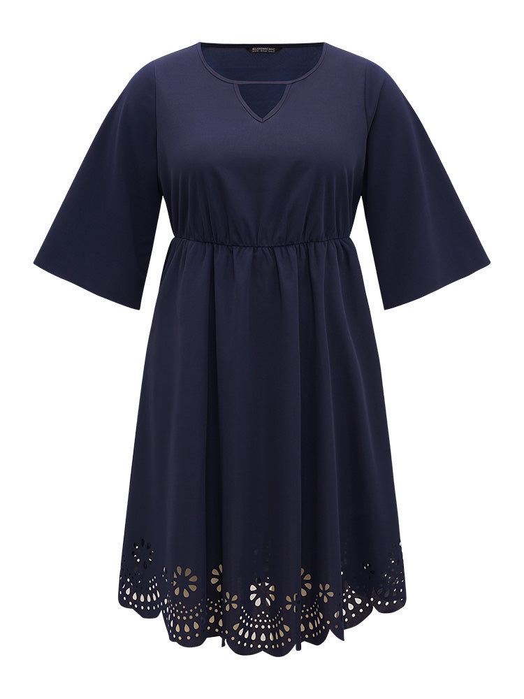 Plain Keyhole Pocket Laser Cut Dress