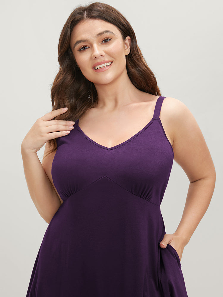 Solid Pocket Lace Hem Cami Night Dress