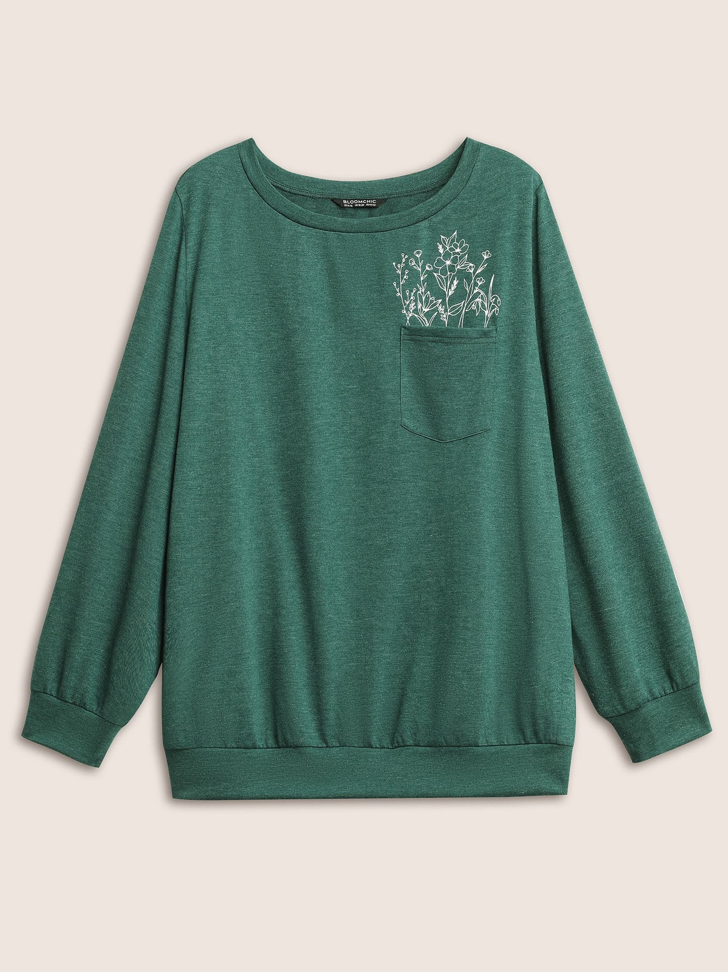 Floral Print Heather Patched Pocket Sweatshirt