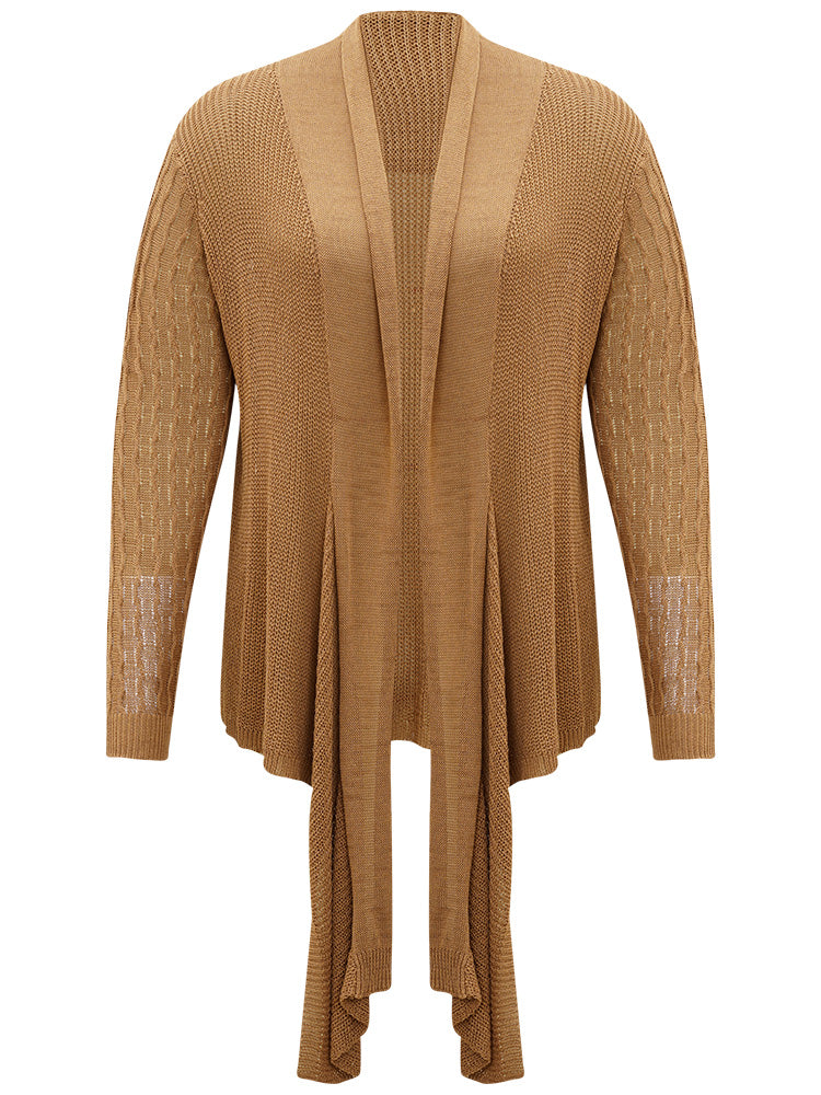 Solid Lapel Collar Patchwork Asymmetrical Hem Cardigan