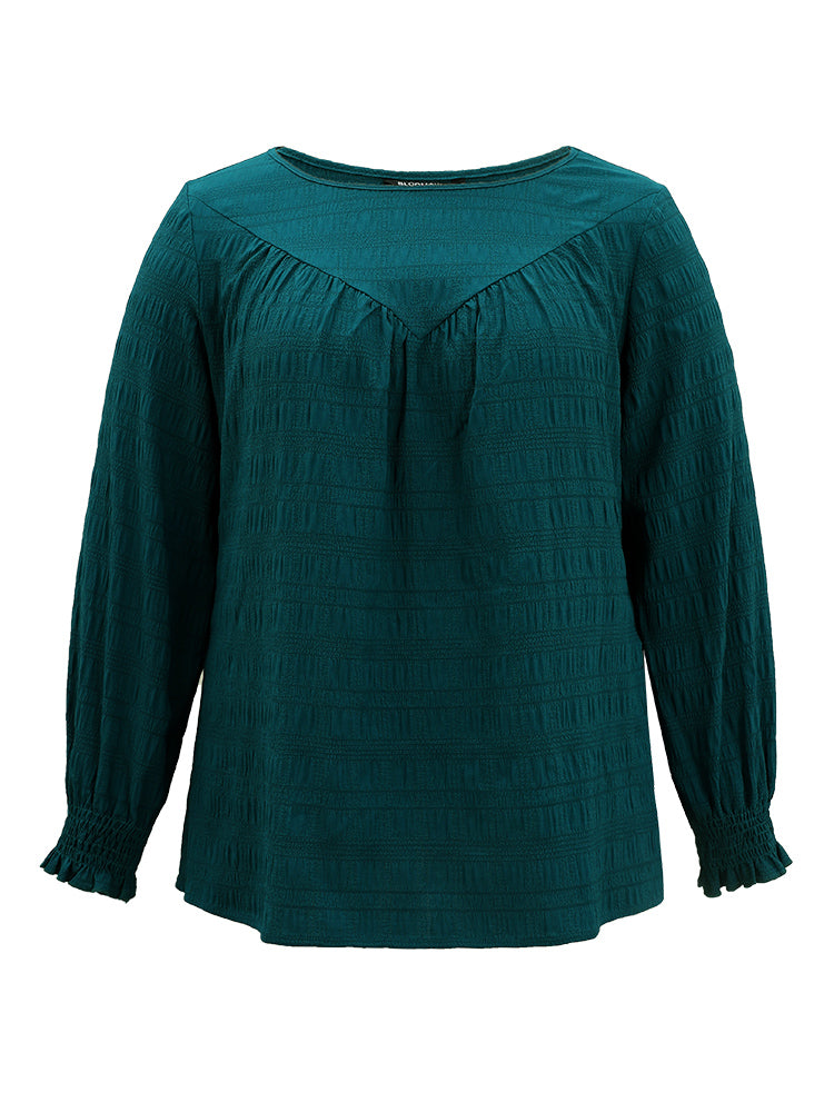 Plain Textured Shirred Gathered Blouse