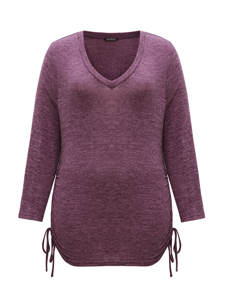 Solid Drawstring Heather V Neck T-shirt