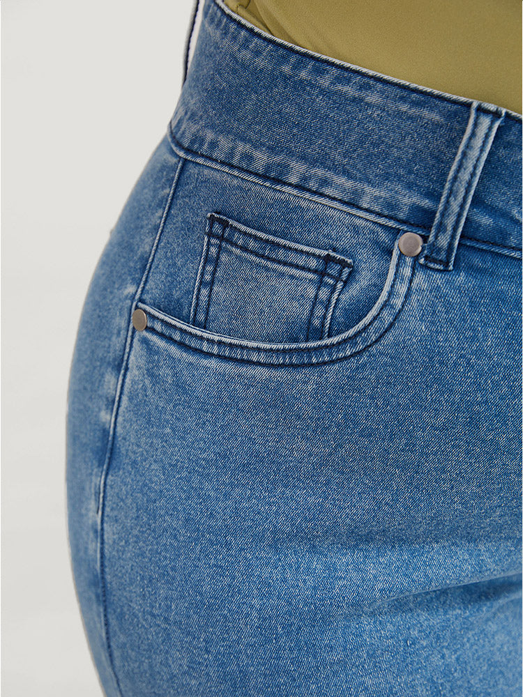 Flare Leg Very Stretchy High Rise Medium Wash Jeans