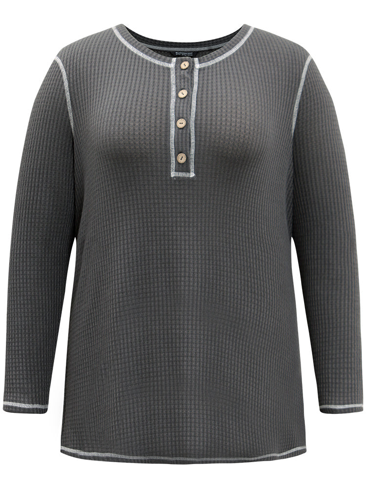 Waffle Knit Stitch Button Through T-shirt