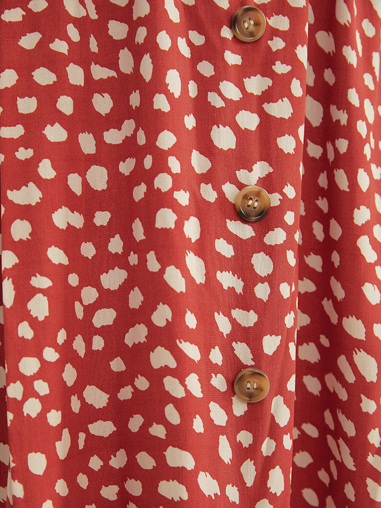 Allover Print Elastic Waist Button Detail Skirt