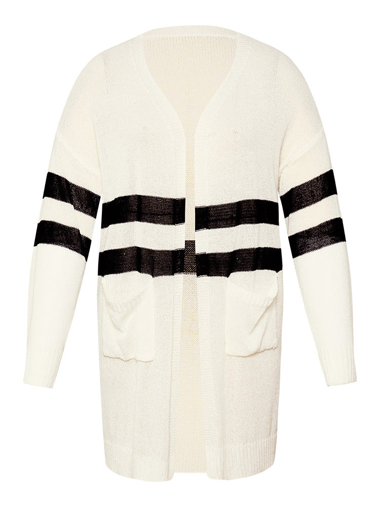 Striped Pocket Open Front Cardigan