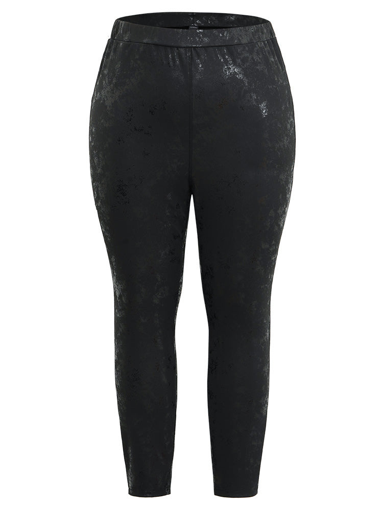Vintage PU Leather Glitter Skinny Leggings