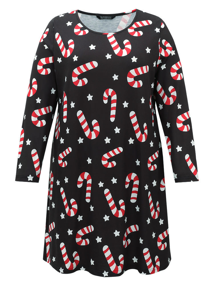 Christmas Candy Print Pocket Sleep Dress