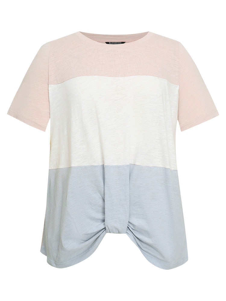 Colorblock Contrast Heather Twist Hem T-shirt