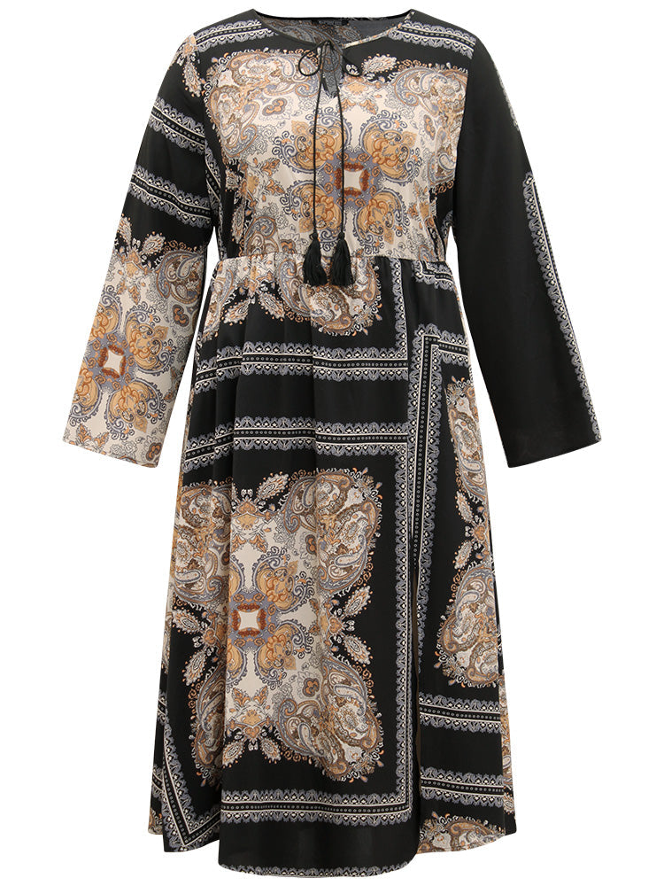 Bandana Print Split Side Tassels Ties Dress