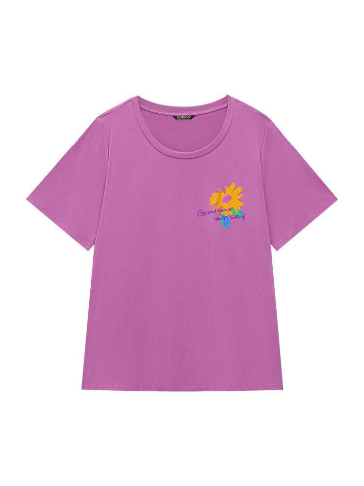 Floral & Letter Short Sleeve Regular T-shirt