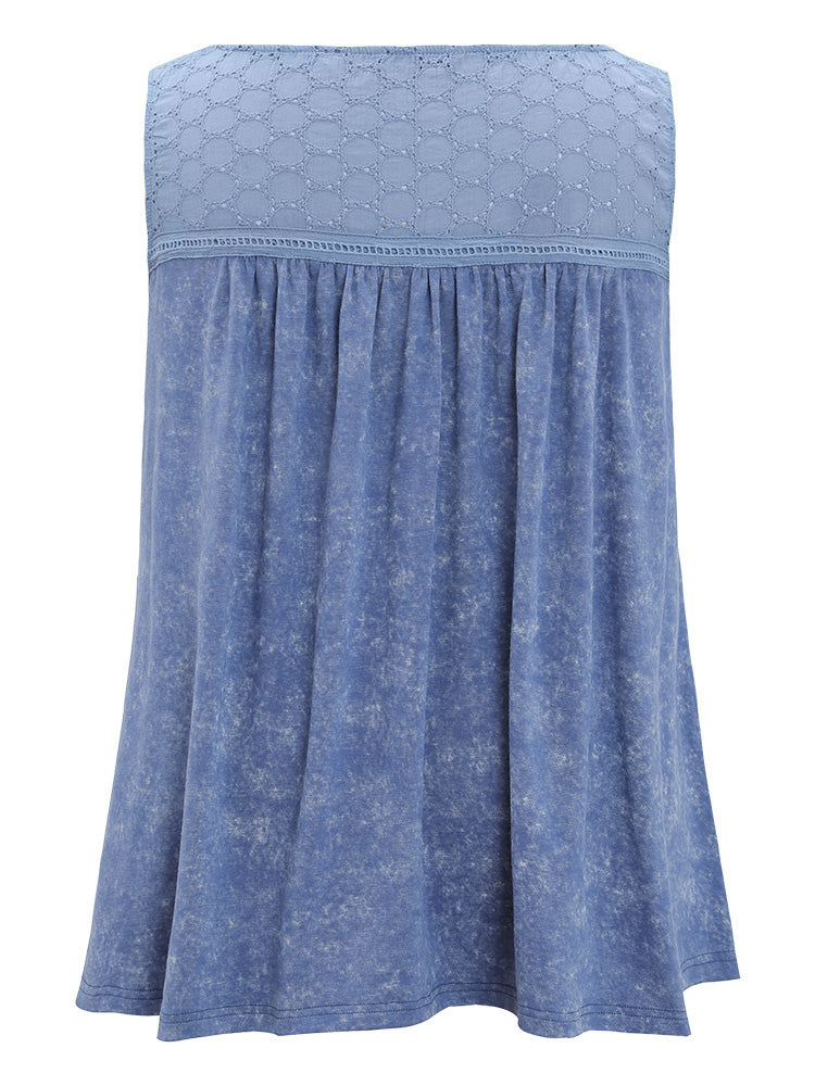Solid Plicated Detail Crochet Lace Tank Top
