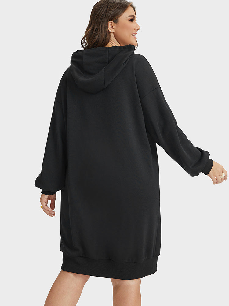 Bear Print Drawstring Hooded Sweatshirt Dress