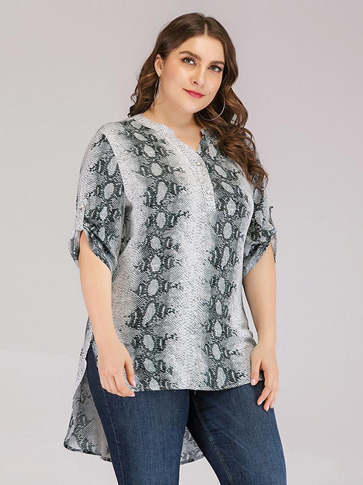 Snake Printed Henley Collar Blouse