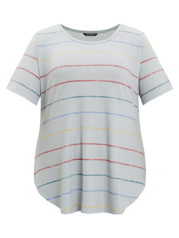 Rainbow Striped Arc Hem T-shirt