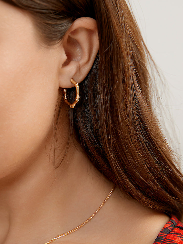 Bamboo Joint Design Cuff Hoop Earrings