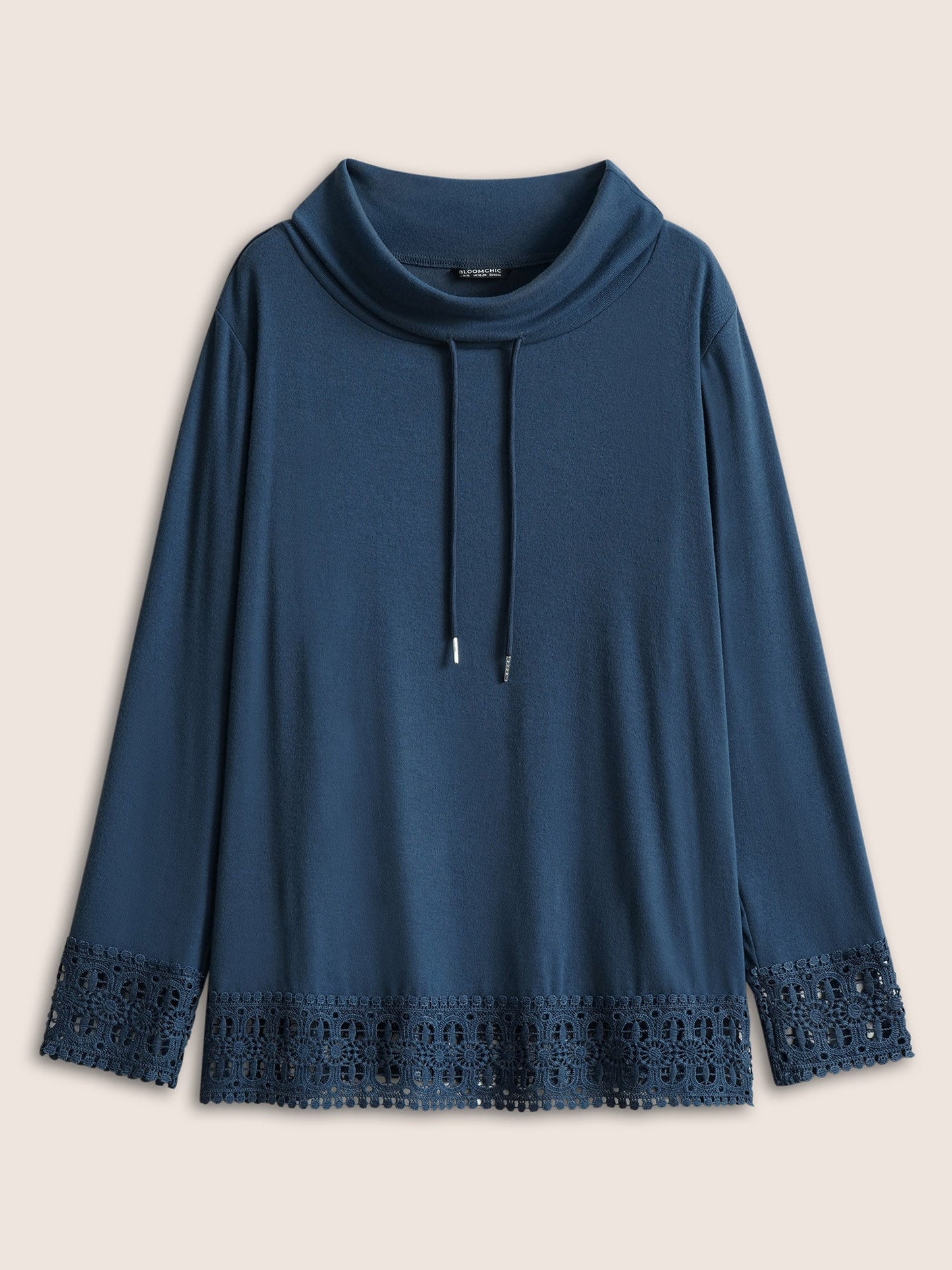 Plain Lace Patchwork Lapel Collar Drawstring T-shirt