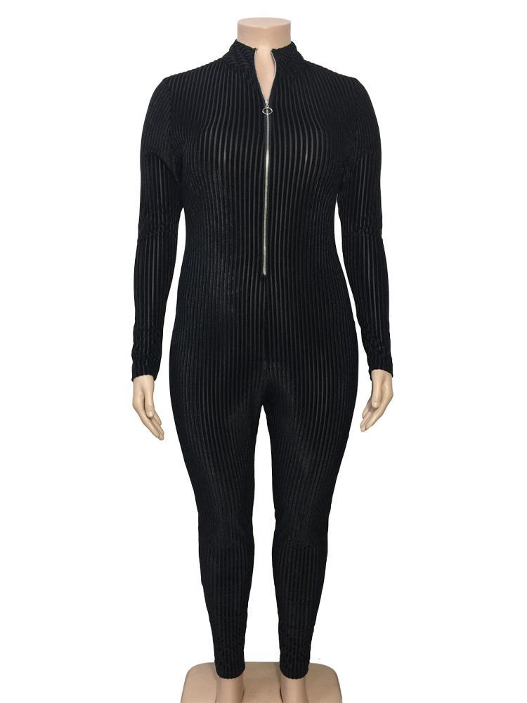 Zipper Up Stand Collar Knit Jumpsuit