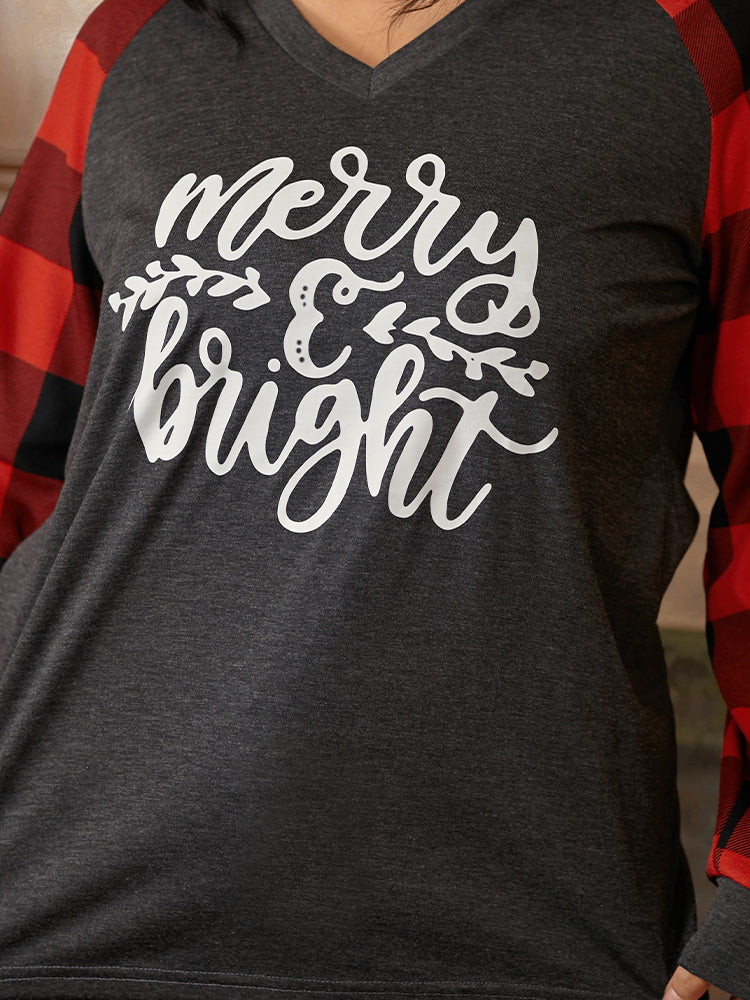 Christmas Print Tartan Patchwork T-shirt