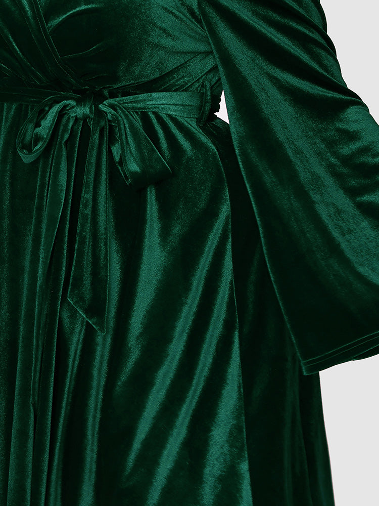 Cold Shoulder Belted Velvet Dress