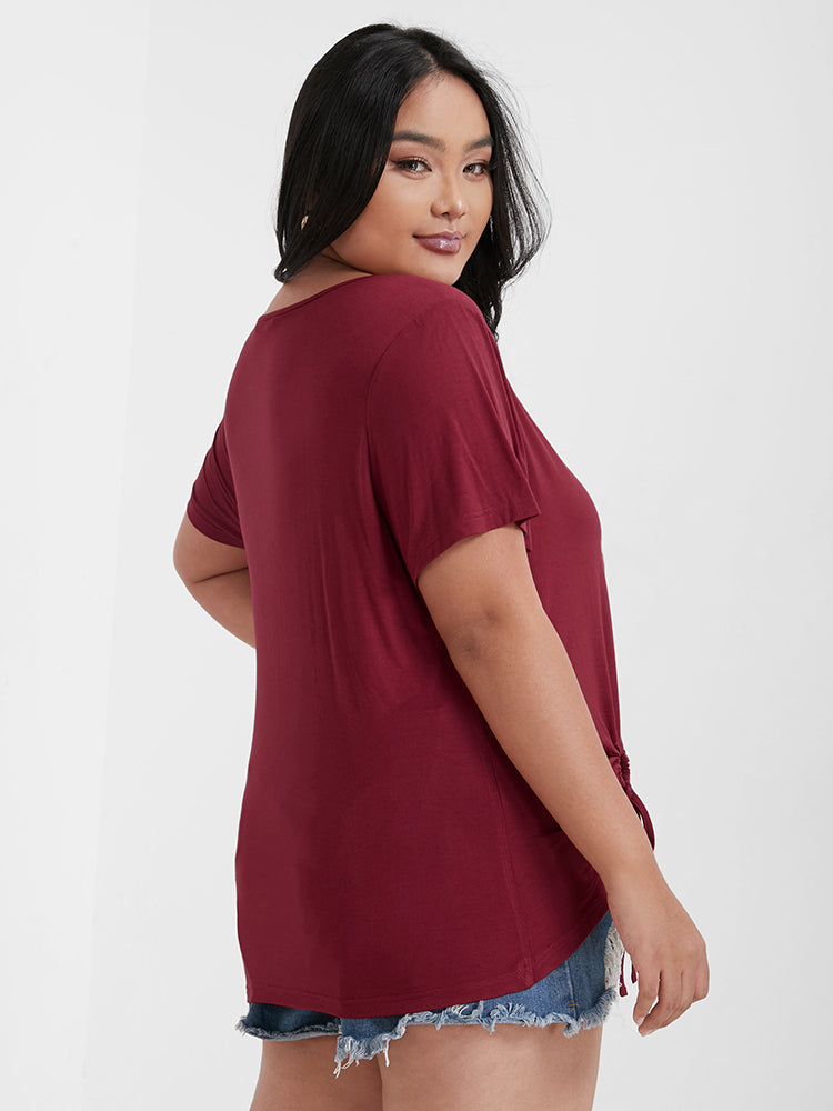 Solid Drawstring Ruched T-shirt