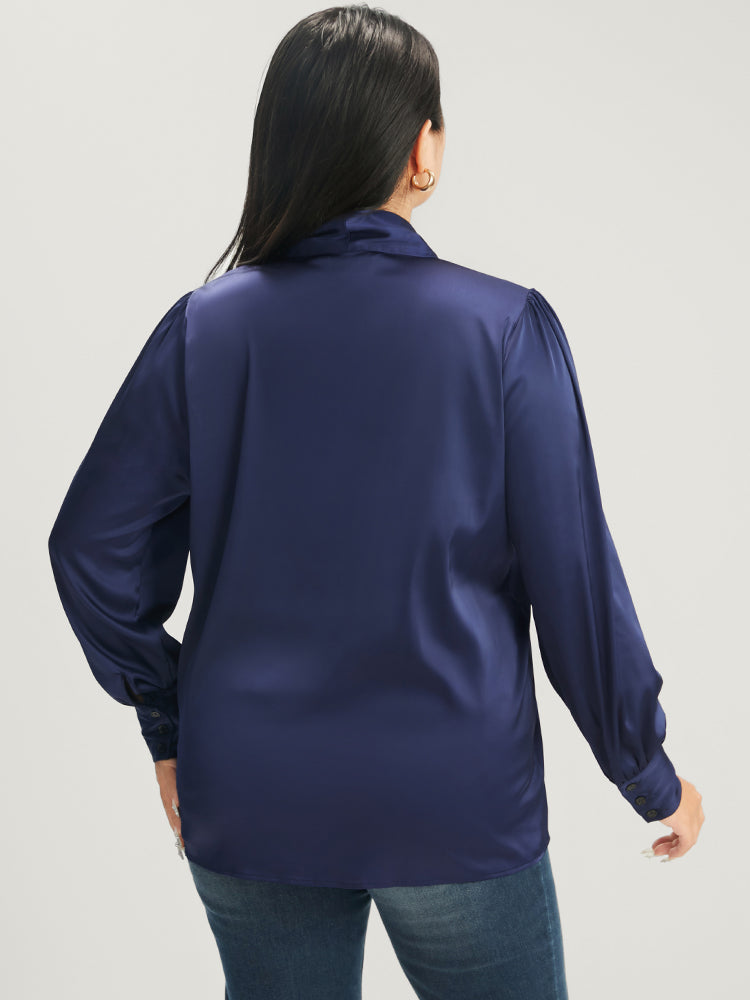 Solid Knotted V Neck Satin Blouse