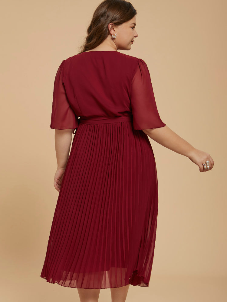 Chiffon Side Tie Pleated Midi Dress