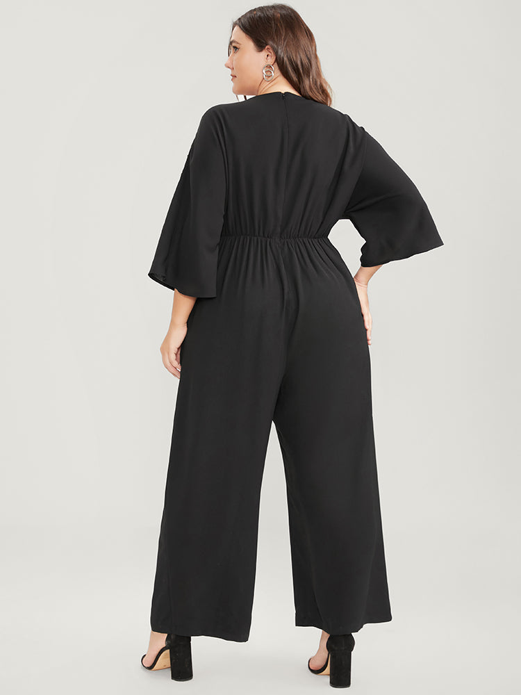 Floral Embroidered Twist Front Pocket Jumpsuit