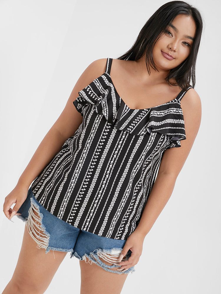 Ditsy Floral Striped Ruffles Tank Top