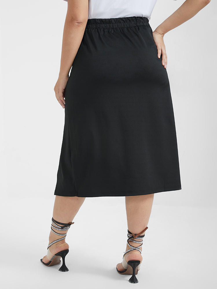 Plain Zipper Split Elastic Waist Skirt