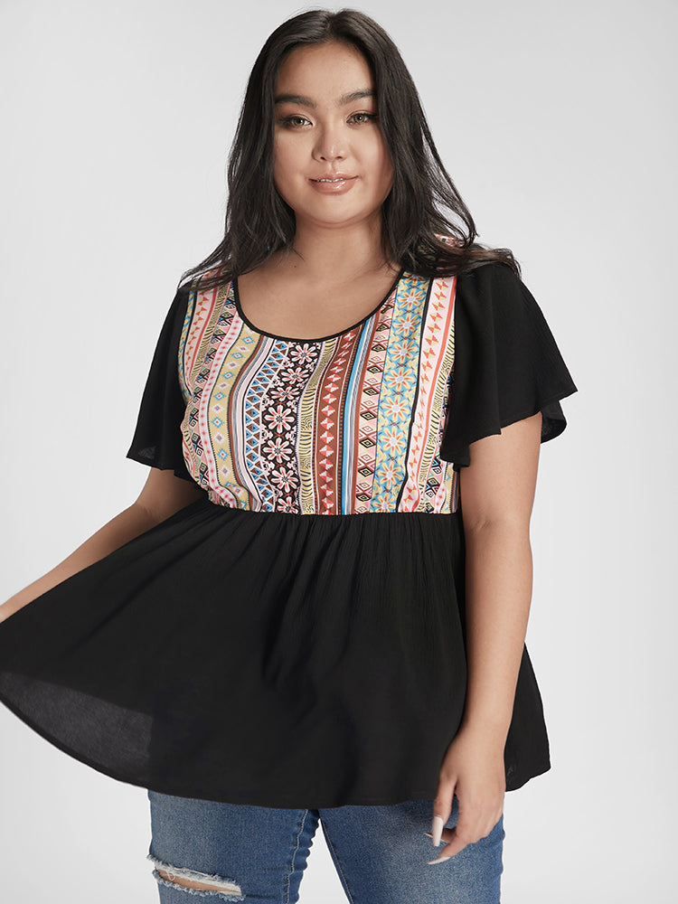 Floral Geo Print Babydoll Blouse