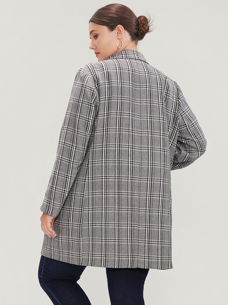 Plaid Suit Collar Pocket Button Up Blazer