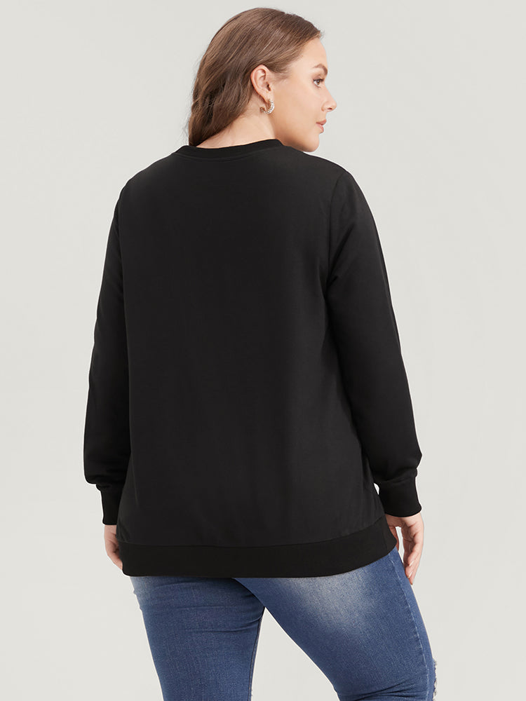 Leopard Patchwork Round Neck Drop Shoulder Sweatshirt