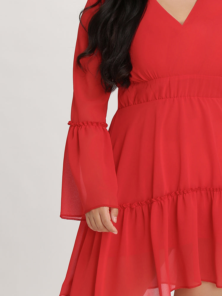 Chiffon Plunging Ruffle Dress