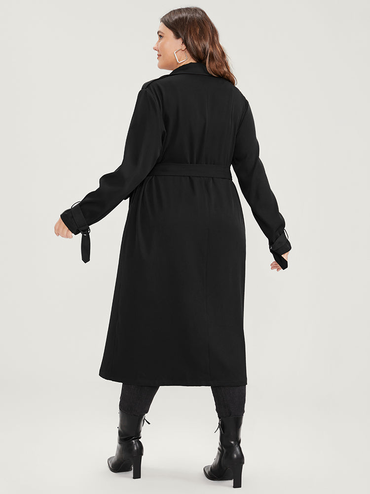 Solid Belted Pocket Lapel Collar Trench Coat